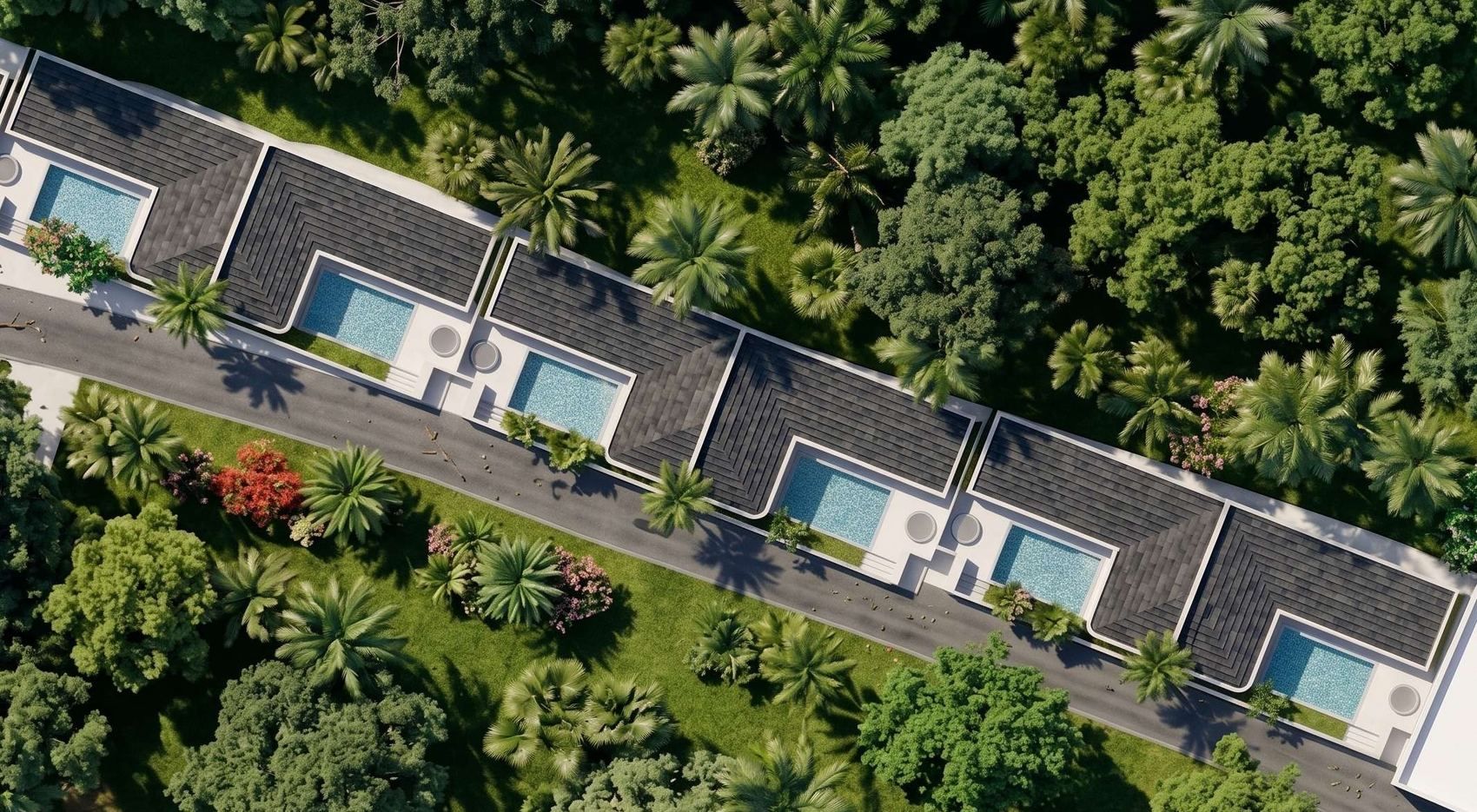 Rendering · Villa row from above