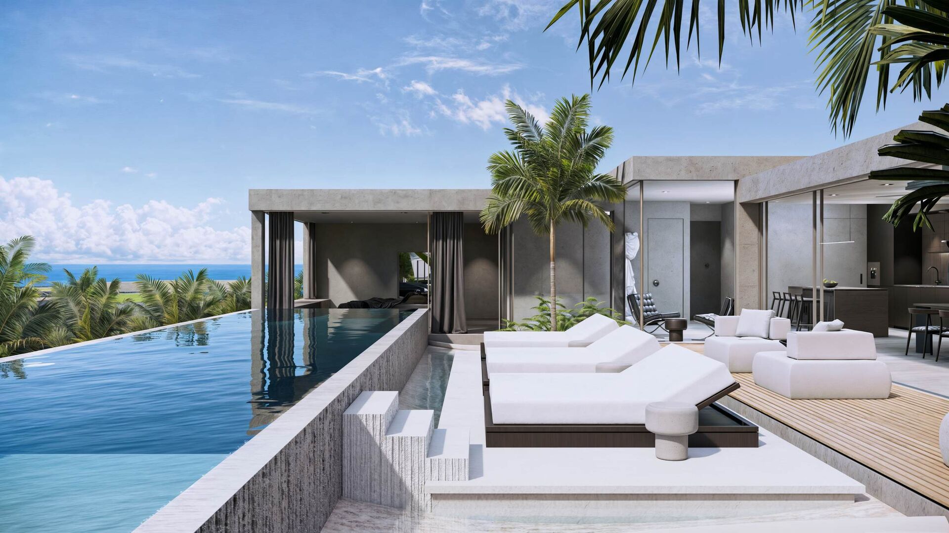 Rendering · Villa terrace and pool